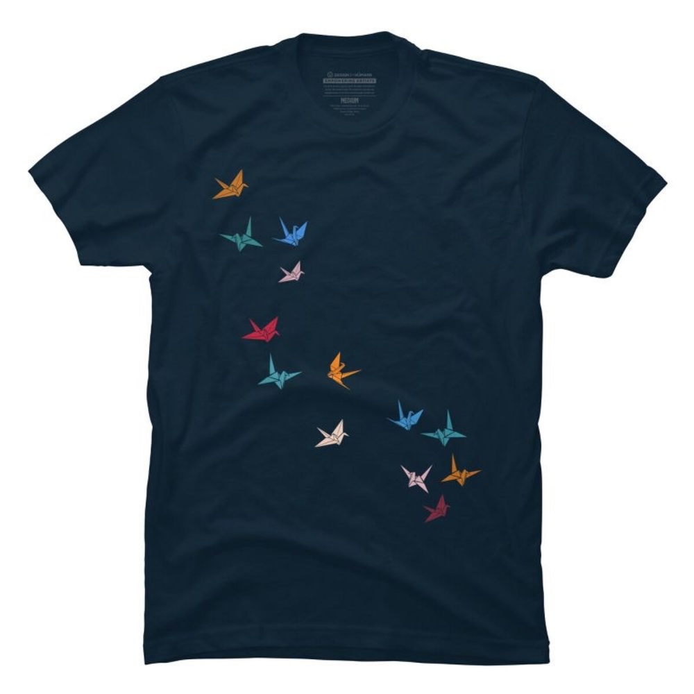 Design By Humans | Men's Flying Paper Crane Graphic Print Short-Sleeve T-Shirt